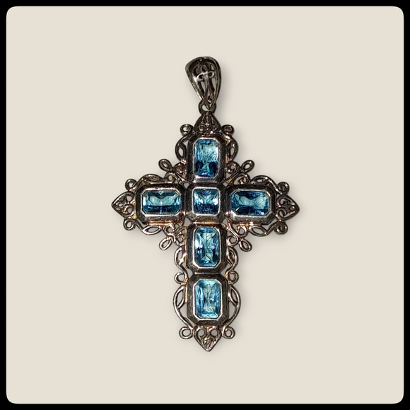 Sterling Silver and Blue Cross Pendant - Picture 5 of 6